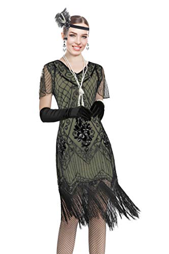 Image of Women 1920s Gatsby Vintage Sequin Flapper Fringe Party Plus Dress with 20s Accessories Set