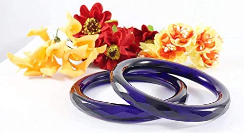 Image of ZULKA Get your traditions Glass With Diamond Pattern Glossy Finished Kada Set For Women and Girls,(DarkBlue 2.6 Inches), Pack Of 2 Kada Set