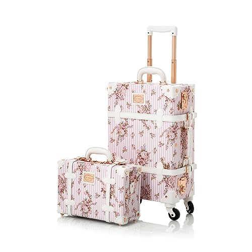 COTRUNKAGE Vintage Trunk Luggage Set 13" & 20" Pink Floral