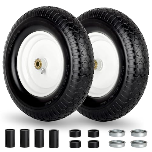GICOOL 16' Flat-Free Solid Tire and Wheel, 4.80/4.00-8' Wheelbarrow Tire, 3' Centered Hub, 5/8' Axle Bore Hole,for Garden Wagon Cart Trolley Dolly Replacement(2 Pack)