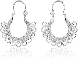 Vanbelle Sterling Silver Jewelry Ethnic Bali Hoop Earrings with Rhodium Plating for Women and Girls