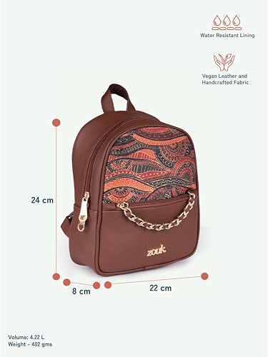Image of ZOUK Mayra Mini Daypack | Stylish Vegan Leather Backpack for Women with Water-Resistant Lining | Handcrafted Small Day Bag with Gold Zip & Adjustable Straps |