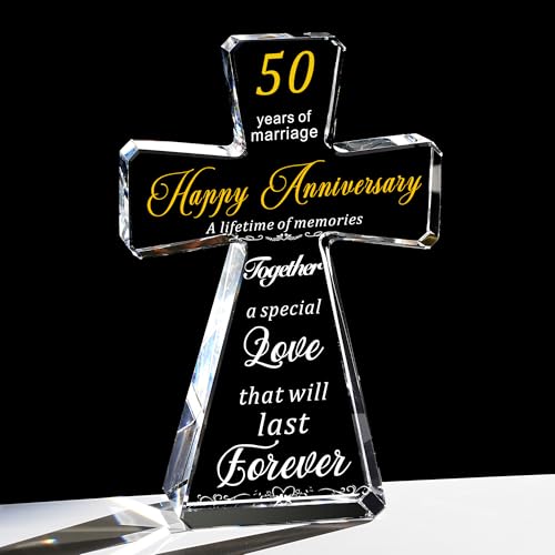 JOASURA 50th Wedding Anniversary Crystal Cross Gifts for Couple, 4x6”