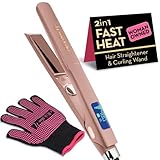 2 in 1 Professional Dual-Voltage Titanium Flat Iron Hair Straightener | up to 480°F | 10s Heat-Up | Straightening Iron & Hair Curling Wand 1.25' with Ceramic MCH Fast Heat, Auto Shut Off