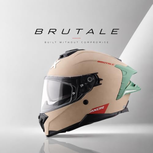 Image of Axor Brutale Corsa Helmet - Dual Spoiler | ECE 22.06, ISI & DOT Certified | Race-Ready Fit with D-Ring & UV-Protected Visor-Khaki Green, Size:L