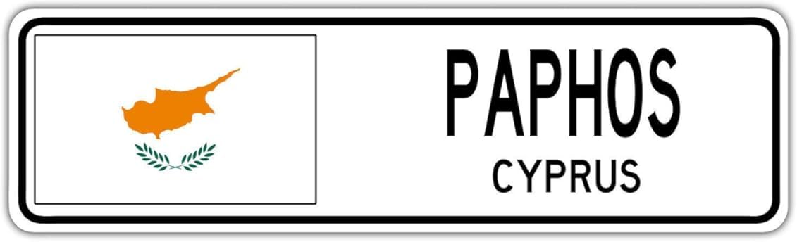Yelacecca Tin Sign A13590 Paphos Cyprus Street Sign Cypriot Flag City Country Road Wall Gift Street Sign 4X16 Inches