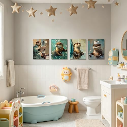 Image of Frimeeme Otter Bathroom Wall Art Prints Set of 4, 8 x 10 inches