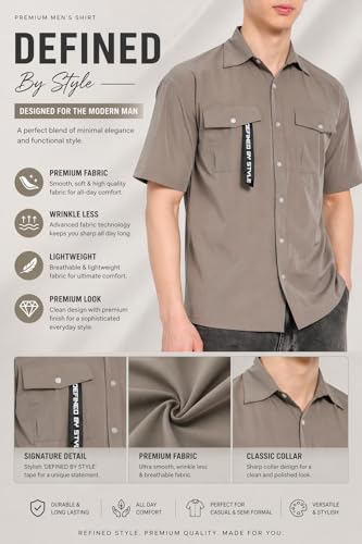Image of ZERNY Men's Casual Half Sleeve Solid Shirt Regular Fit Double Pocket Summer Lightweight Wear