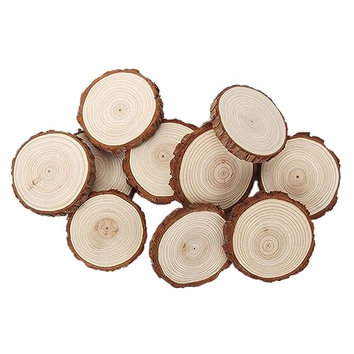 HOMSFOU 10pcs Natural Cedarwood Bark Round Wood Slices Discs for DIY Decor Log Carving Art Accessories