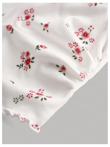 SweatyRocks Girl's Ditsy Floral Print Bow Lace Halter Top Short Sleeve Lettuce Trim Crop Tops3