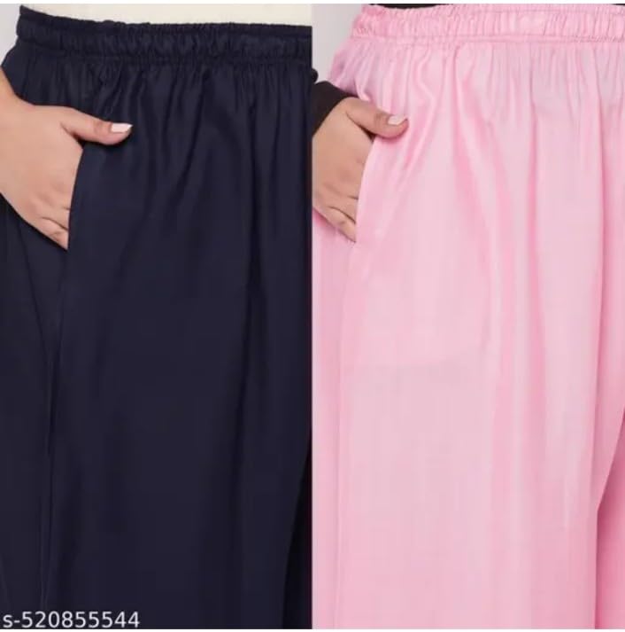 Image of Women's Jumbo Combo Palazzo | Extra Wide Leg Flared Ethnic Trousers | Pack of High Waist Relaxed Fit Palazzos for Women | Stylish Plain Solid Color Bottom Wear for Kurti & Tops | Jumbo Value Pack