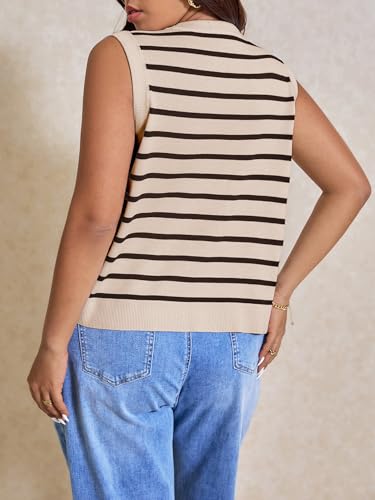 Image of Verdusa Women's Plus Size Old Money Vest Tops 2025 Striped Sleeveless Button Up Sweater Vests