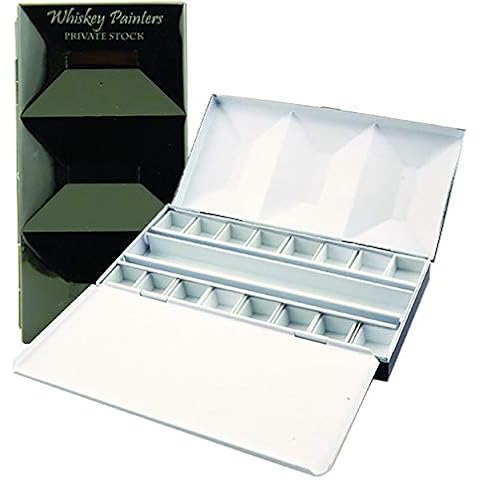 Whiskey painters Dolce Artist Empty Half pan Watercolor Paint Metal Palette Box, Customizable, Travel Size Palette Box Set. Hand Made in Italy. Cover