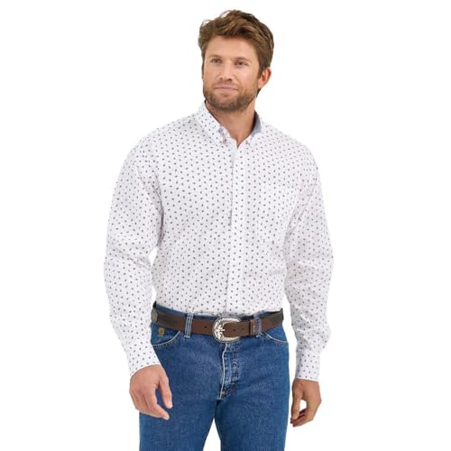 Wrangler Mens George Strait White/Blue Print Long Sleeve Button Down Shirt - Main Image