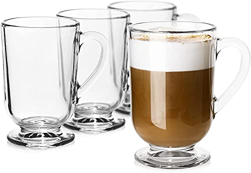 Image of 300 ML Glass Coffee Mug Set, with Convenient Handle, Tea Glasses for Hot /Cold Beverages, Thermal Shock Resistant, Tempered Glass, Mugs for Cappuccino Pack of 4 (PN - 06, 4 Count (Pack of 1))