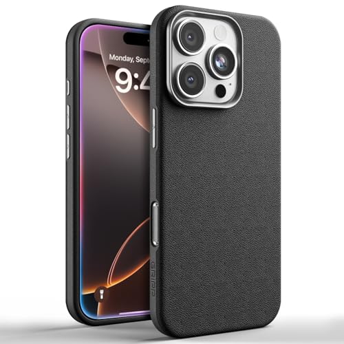 Image of GRIPP Heritage Xtreme Case Compatible with Mag-Safe for iPhone 16 Pro Max | 8ft Drop-Tested with D30 Tech, Premium Leatherette & Silicon, Metal Buttons, Luxuriantly Smooth Texture Back Cover - Black
