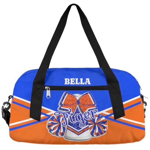 Personalized Cheerleader Bag Dance Bag for Girl, Custom Gym Bag Sport Duffel Bag, Weekender Bags Travel Duffel Bag Cheerleader Orange Blue