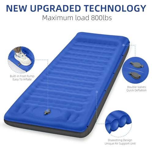 Image of FNARMW Camping Sleeping Pad, Extra Thick 5 Inch Camping Mat with Pillow Built-in Foot Pump Inflatable Sleeping Pads Compact for Camping Backpacking Hiking Traveling Tent(Blue Grey)