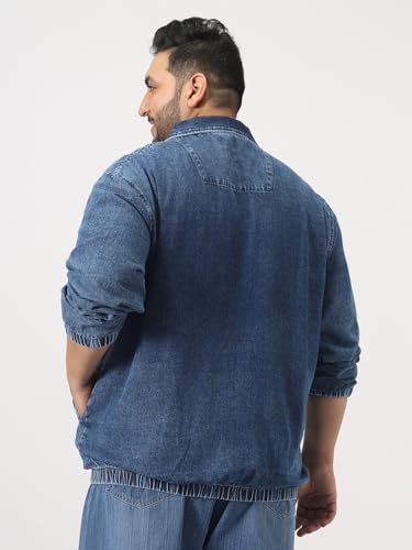 Image of Urbano Plus Men's Relaxed Fit Full Sleeve Harrington Denim Jacket