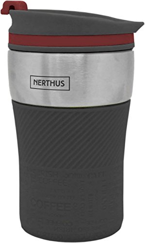 NERTHUS FIH 237 B Taza Termo de Doble Pared, Acero Inoxidable, Negro, 250 ml