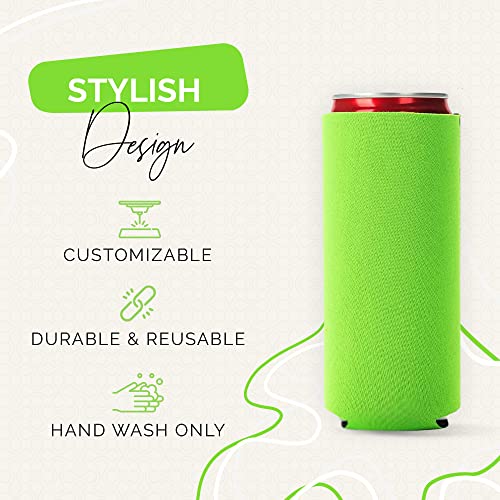 Image of Slim Can Cooler Sleeve 12 Pack - Blank Neoprene Insulated Can Coolers for 12 oz Skinny Beer & Soda Cans - Sublimation Ready Drink Sleeves for Heat Press, Custom Printing & Party Favors (Green)