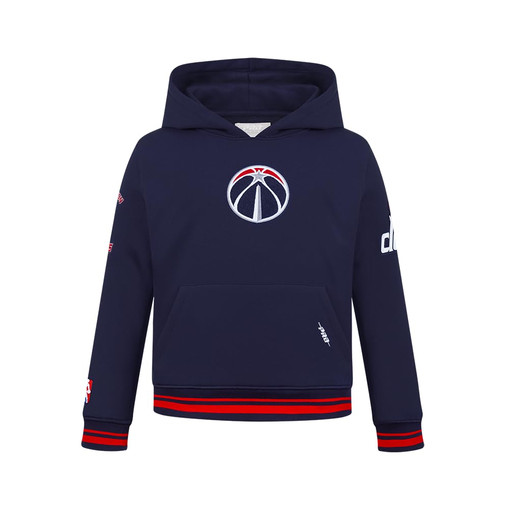Pro Standard Boy's NBA Retro Classics Bb Rib Fleece Po Hoodie Hooded Sweatshirt, Midnight Navy/Red/Midnight Navy, M