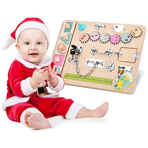 SEAAN Busy Board Toys, Busy Board for Toddlers, Montessori Wooden Educational Toys for Children Early Learning Basic Skills Basic Life Skills and Fine Motor Activity for Toddlers Kids Toy Gift Cover