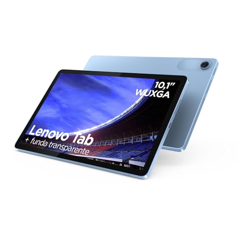 Lenovo Tab – Tablet 10.1' WUXGA (MediaTek Helio G85, 4 GB RAM, 128 GB, 60 Hz, 2 Altavoces, Wi-Fi 5, Bluetooth 5.3, Android 14) Color Azul Polar – Incluye Case Transparente con Soporte Incorporado