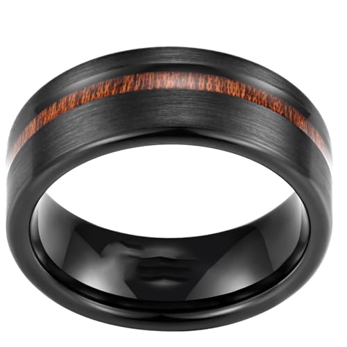 Alliance en tungstène et bois 8mm noire pour homme et femme t57