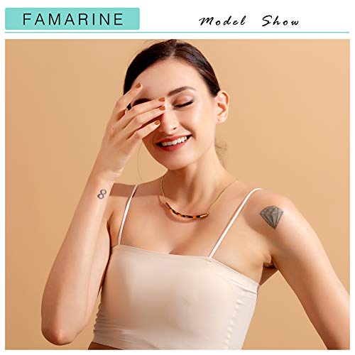 FAMARINE Tortoise Shell Collar Necklace, Tortoise Resin Curved Bar Pendant Thin Chain Necklace 17" for Women Lover, Gold3