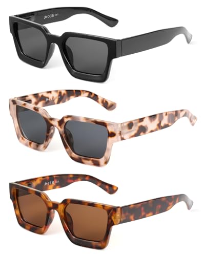 JM Trendy Polarized Square Sunglasses for Women Men Retro Chunky Rectangle Shades UV400 Protection