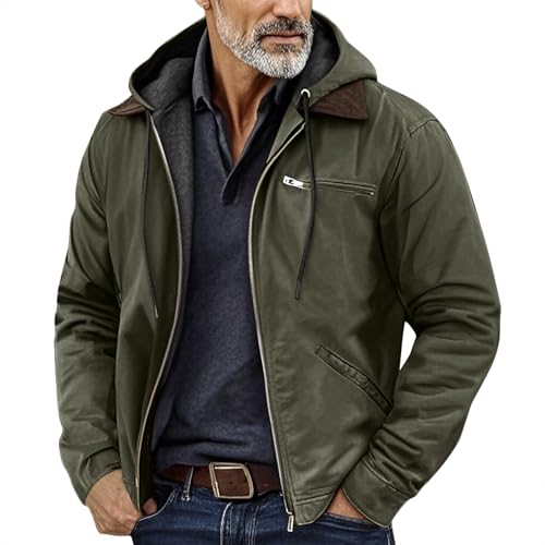 Genérico Chaqueta Hombre Invierno Forro Polar Casual Parka De Borrego Termica Cazadora Con Capucha Y Cremallera Ligera Abrigo Entretiempo Caza Deporte Casaca Verde 4XL