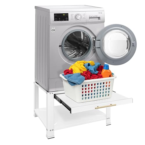 Royxen Washer and Dryer Pedestals with Drawer Washer Dryer Stand 29 x 29 x 19.5 Heavy Duty Laundry Pedestal Base for Washer and Dryer 790 lbs Capacity White