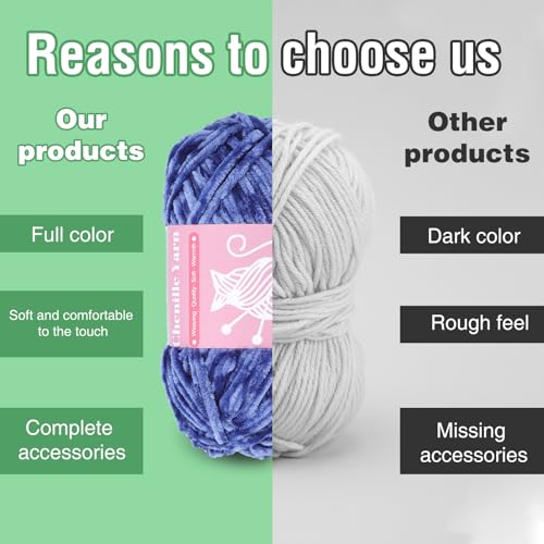 Image of LUNARM Chenille Velvet Yarn for Crocheting Knitting, 3 Pack of 100g /3.5oz Velvet Yarn for Crocheting & Knitting, 486 Yard Soft Yarn for Making Creations & Crochet & More (Denim Blue)