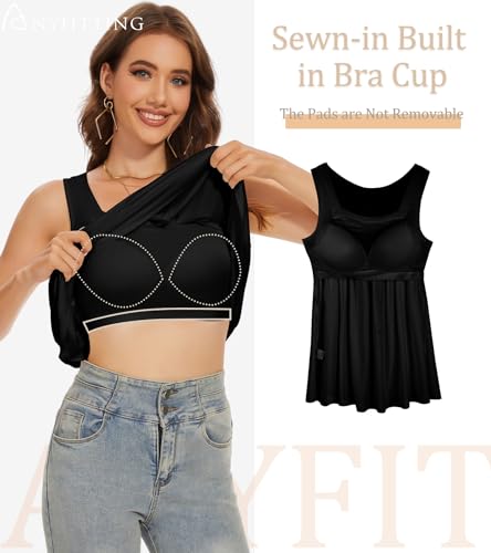 Image of Camisoles for Women with Built in Bra Adjustable Strap Tank Tops Cami Sleeveless Summer Tops for Workout Sleeping Traveling