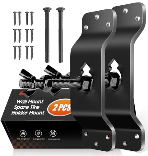 Image of toolhoper Wall Mount Spare Tire Mount, Enclosed Trailer Spare Tire Mount, Thicken Spare tire Carrier, Boat Trailer Spare Tire Mount for Utility Trailer Fit Most Spare Tires,Garages, Warehouses 2 Pcs
