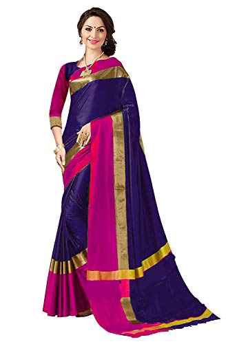 Image of PerfectBlue Women's with Blouse Piece Saree (VisvaVariation Lightgreenbrown Free Size)