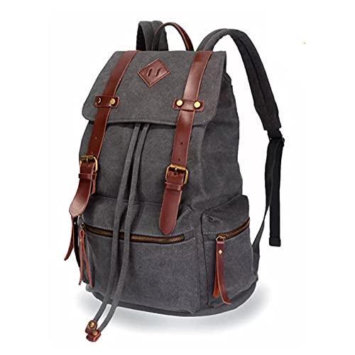 Queenie - Canvas Causal Daypack Laptop Backpack College Campus School Bags for Teens Unisex Boys Girls (A005 Grey)