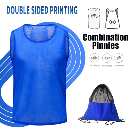 Image of 12 /24 /48Pcs Soccer Pinnies Youth, Scrimmage Team Practice Vests | Mesh Printed and Unprinted Numbers Team Pennies for Basketball Soccer Football Bibs Adults Kids