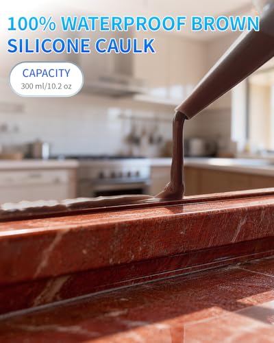 Image of Silicone Caulk & Sealant Brown, 100% Waterproof Silicone Sealant, Shrink & Crack Proof, Silicone Caulking for Kitchen, Bathroom, RV, Interior & Exterior Use, 10.2 FL. OZ /300ML, 1 Pack