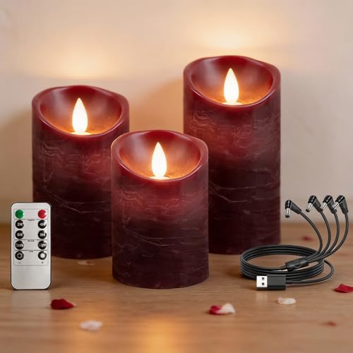 Bougies LED rouge en cire véritable avec télécommande pour décoration de Noël et fêtes