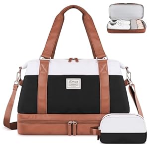Travel Duffel Bag, ETRONIK Gym Bag for Women with Shoes Compartment & Wet Pocket, Carry On Weekender Bag with Toiletry Bag, Overnight Bag for Hospital, Yoga, Sports (Brown)