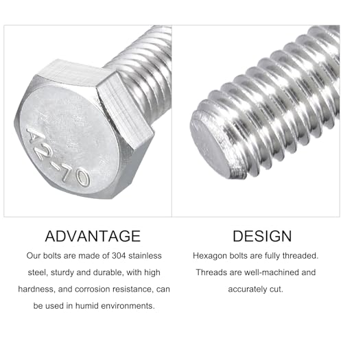 Image of METALLIXITY Hex Bolts (M8-1.25x60mm) 5Pcs, 304 Stainless Steel Coarse Fully Threaded Hex Head Screw Bolt Machine Screws - for Furniture Repair, Silver