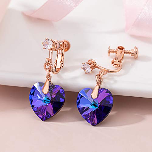 Aretes clip on corazón cristal austríaco en oro rosa 14K miniatura 3