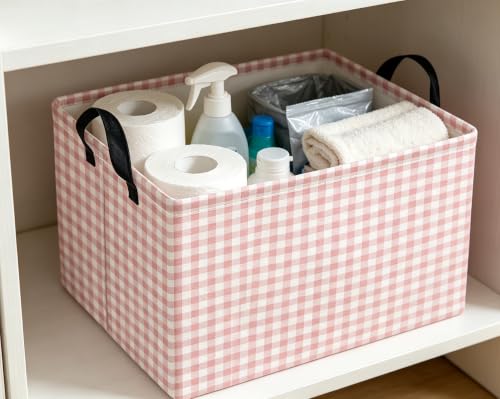 Image of Rectangle Storage Bin,Gift Basket,Room Decor(Little Pink Grid)