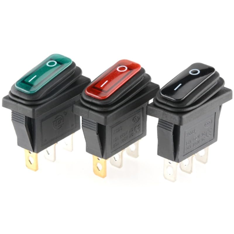 TSIOHKBS 1Pcs 15 * 20mm KCD3 LED Light Rocker Switch On-Off 3Pin 6A/10A 250VAC/125VAC Button Switch DC12V/AC220V (Black ON-ON)