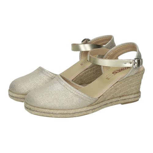 Espadrilles compensées femme Kokis 5548 sandales dorées à talon