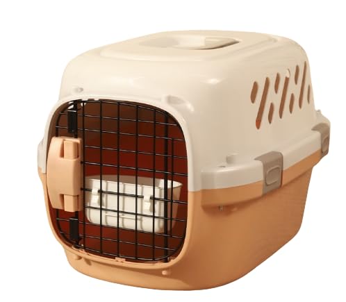 SIzlaho猫用バッグ ポータブル 旅行用 航空会社用 ボックス 猫用 ケージ ペット 犬用 輸送用 ボックス 小型犬用 車用 航空輸送用 キャリーバッグ 天窓付き (バイタリティオレンジ - 小(吊り鉢+おむつボード付き)【15斤未満のお子様に