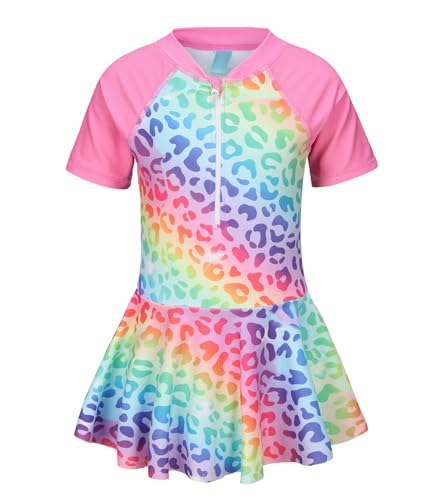 Image of Girls One Piece Swimsuits Bathing Suit for Kids Girls Summer Swim Dress Short Sleeve Swimwear 3-16 Years