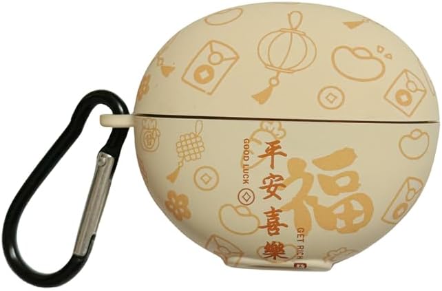 for Huawei Free Clip Case,Cute Silicone Greeting Shell,Auspicious Chinese Knot Lantern Printed Protective Cover with Hook for Free Clip (Off-White)